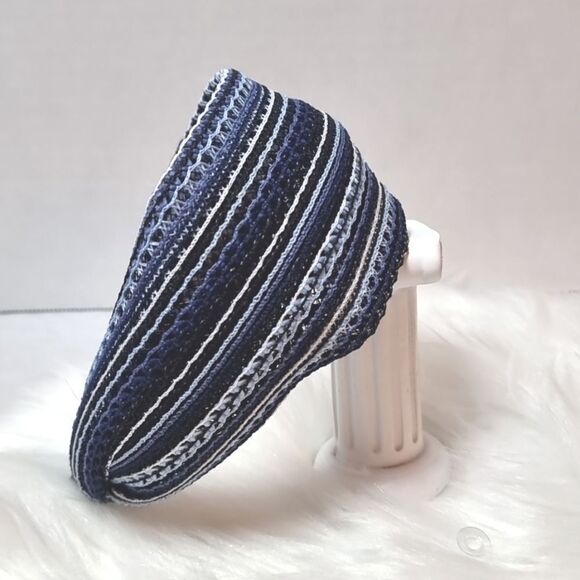 BOHO KNIT CROCHET WIDE BRIM FALL COLORS HEADBAND Black blue white - Picture 3 of 7